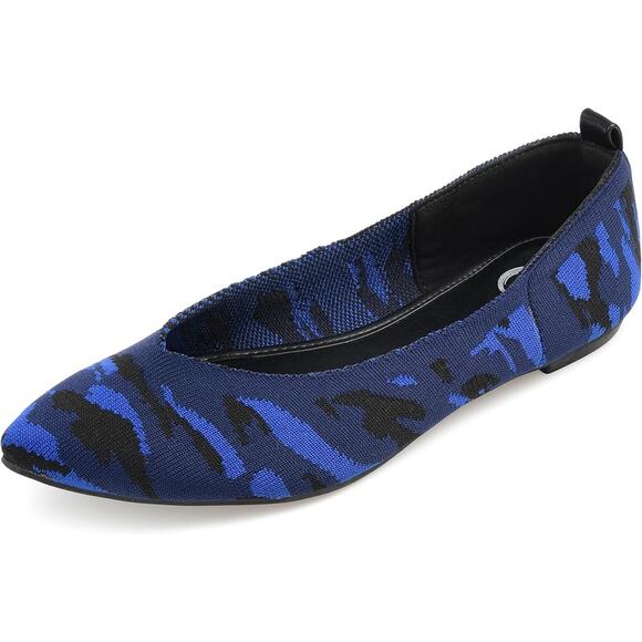 Journee Collection Veata Knit Flats 8.5 NEW NWOT Blue Black Camo Point Toe - Picture 1 of 7